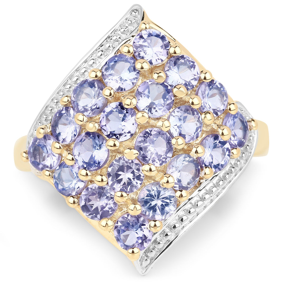 18K Yellow Gold Plated 2.00 Carat Genuine Tanzanite .925 Sterling Silver Ring