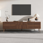 Fluted TV Stand With Storage Drawers And Cabinets For TVs Up - Walnut