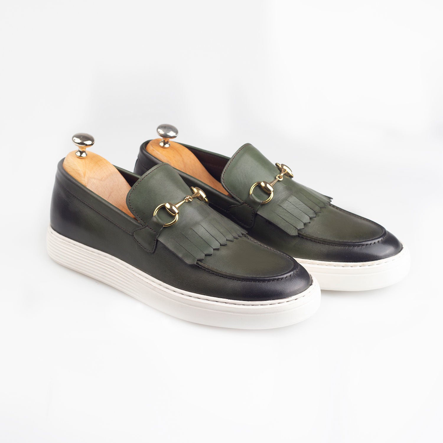 Horsebit Leather Tassle Slip-On Sneakers // Green