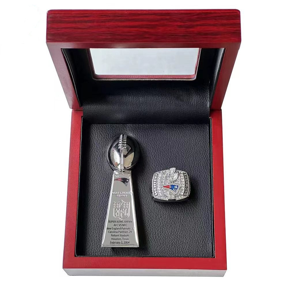 New England Patriots Super Bowl Championship Ring & Trophy Set– 2002, 2004, 2005, 2015, 2017 & 2019