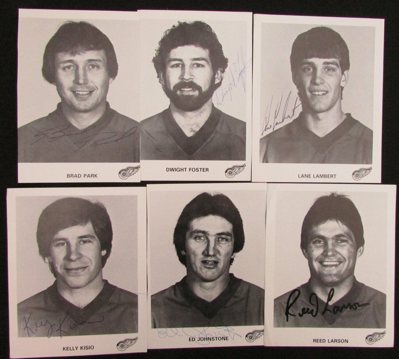 Lot of 6 Detroit Red Wings Signed 4x5 Paper Stock B/W Team Photos 150477