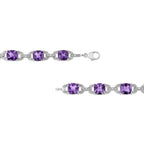 .925 Sterling Silver 7mm Cushion Cut Amethyst Gemstone and Diamond Tennis Link Bracelet (I-J Color, I1-I2 Clarity) - Size 7"