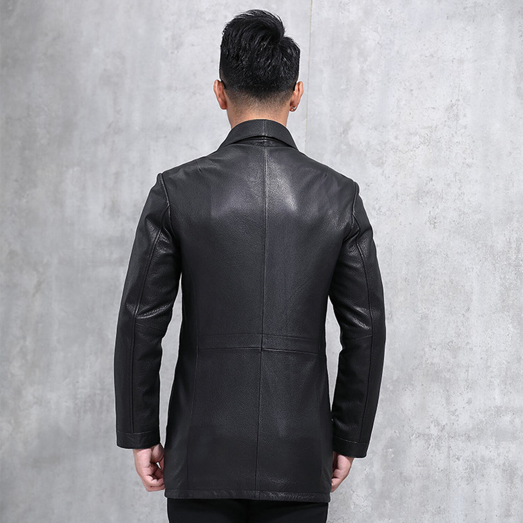 Button Up Leather Coat // Black