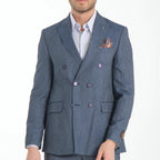 2-Piece Sharkskin Slim Fit Double Breaded Pointed Collar Suit // Gray Blue