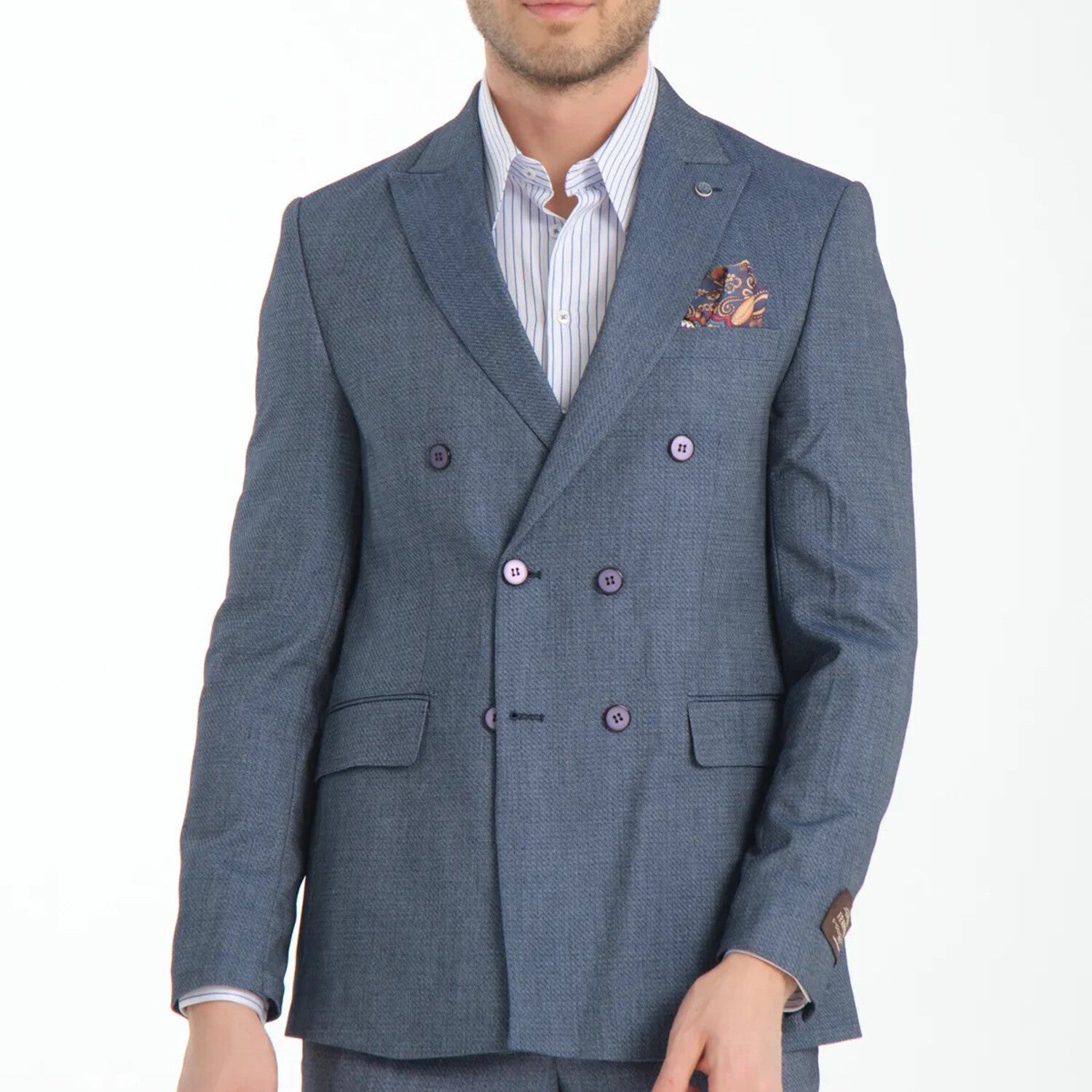 2-Piece Sharkskin Slim Fit Double Breaded Pointed Collar Suit // Gray Blue