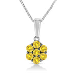 .925 Sterling Silver 1/2 Cttw Prong Set Treated Green Diamond Floral Cluster 18" Pendant Necklace (Green Color, I1-I2 Clarity)