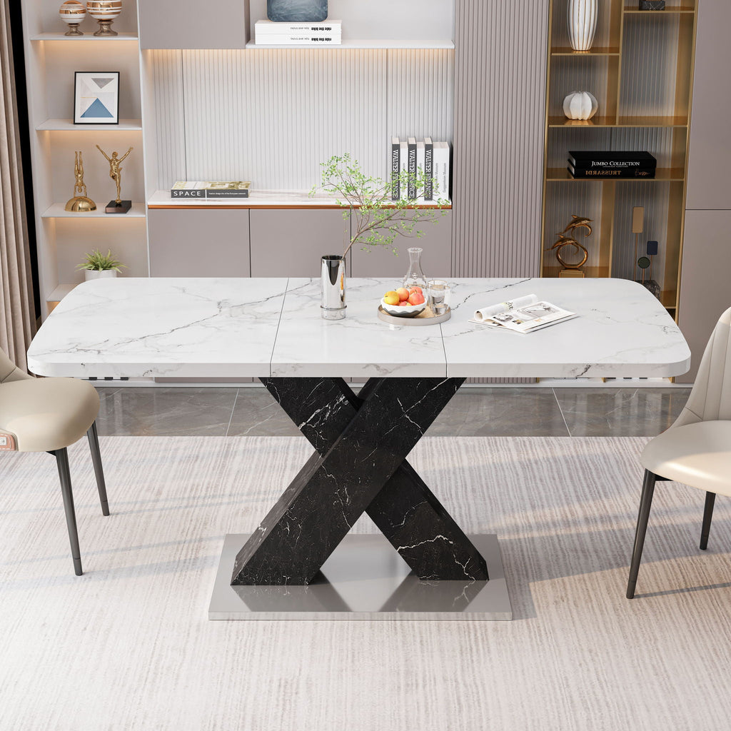 Rectangle Dining Table With Stretchable Top - White / Black