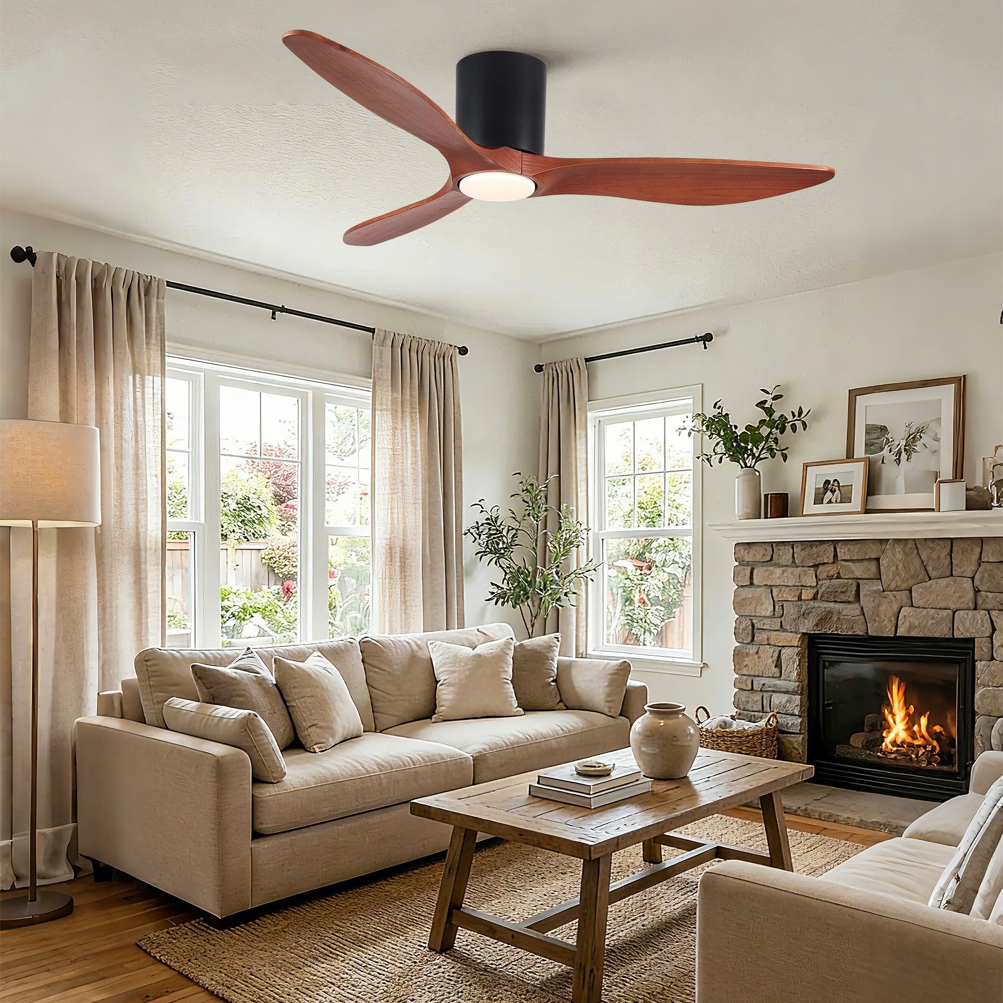 Low Profile Flush Mount Ceiling Fan With Light And - Matte Black