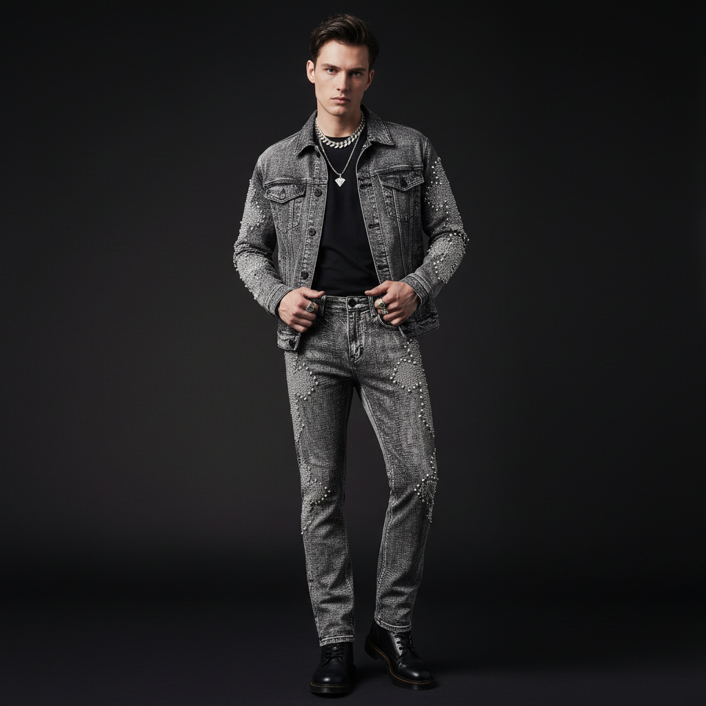 Century Penthouse Sanctum Cross Men's Denim Pants - Grey