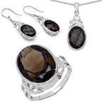 26.52 Carat Genuine Smoky Quartz .925 Sterling Silver Ring, Pendant and Earrings Set