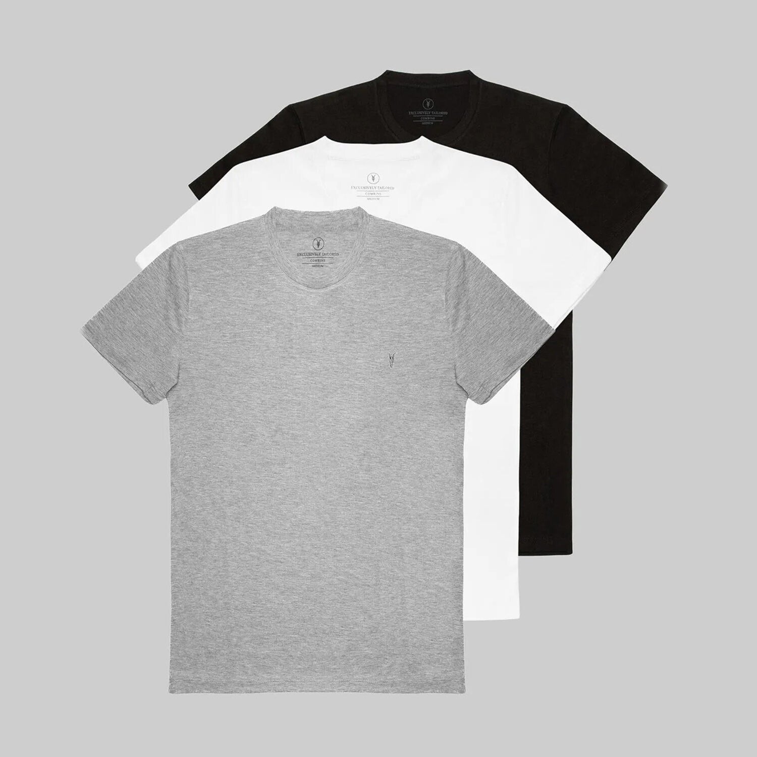 Set of 3 // Crewneck Regular Fit T-Shirts // Black + White + Gray