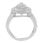 .925 Sterling Silver 1.0 Cttw Round & Baguette-Cut Diamond Marquise-Shaped Cluster Triple Stepped Halo Cocktail Fashion Ring (I-J Color, I2-I3 Clarity) - Size 7