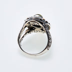 SS + 18K +  Green Tormaline Ring + Diamond Accents
