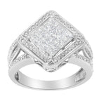 .925 Sterling Silver 2/5 Cttw Princess Cut Diamond Square On Point Cluster Composite Cocktail Ring (H-I Color, SI1-SI2 Clarity) - Size 6
