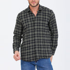 Jake Long Sleeve Checkered Pocket Collar Button-Up Shirt // Military Green