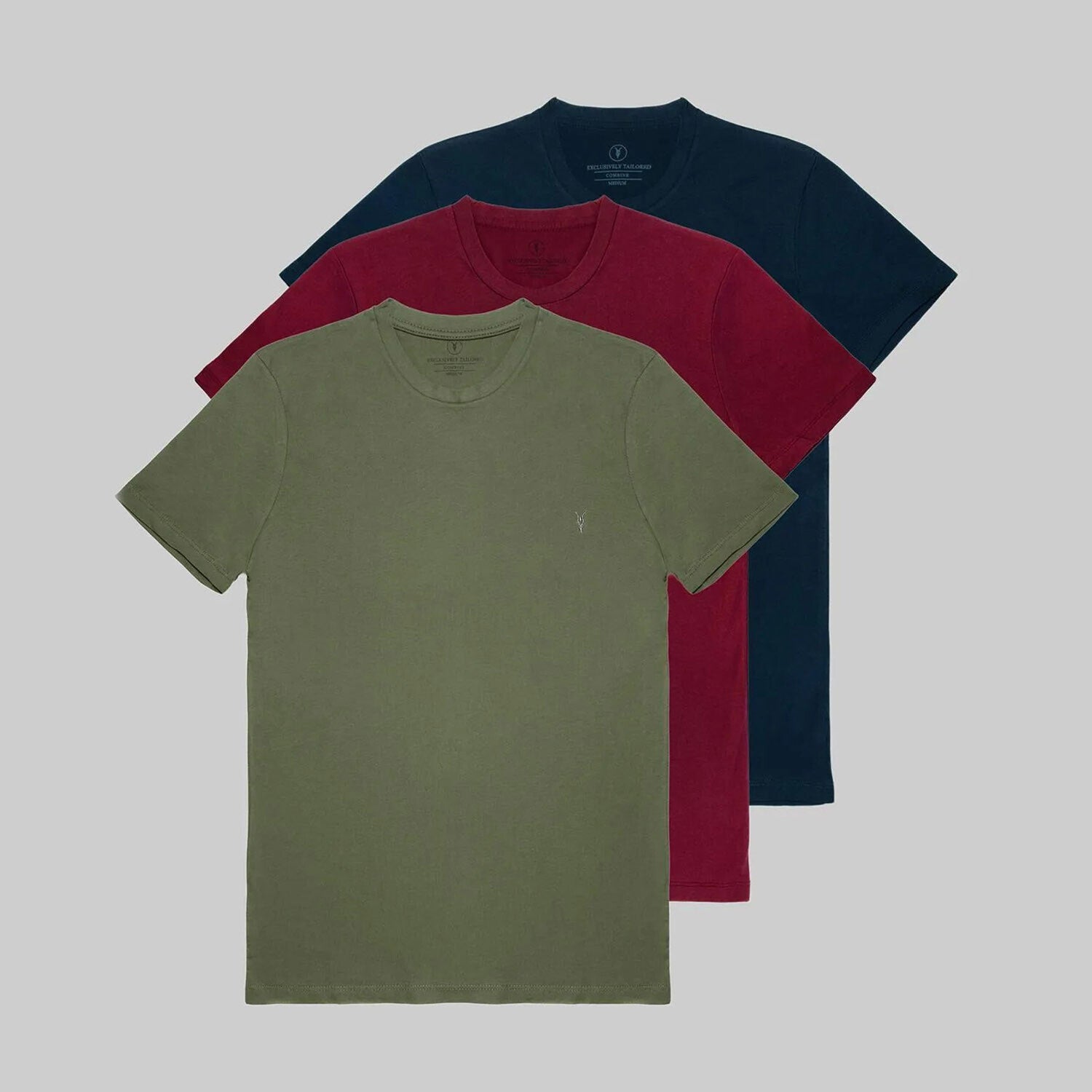 Set of 3 // Crewneck Regular Fit T-Shirts // Navy + Burgundy + Olive