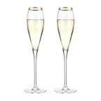 Gold-Rimmed Crystal Champagne Flutes Set of 2