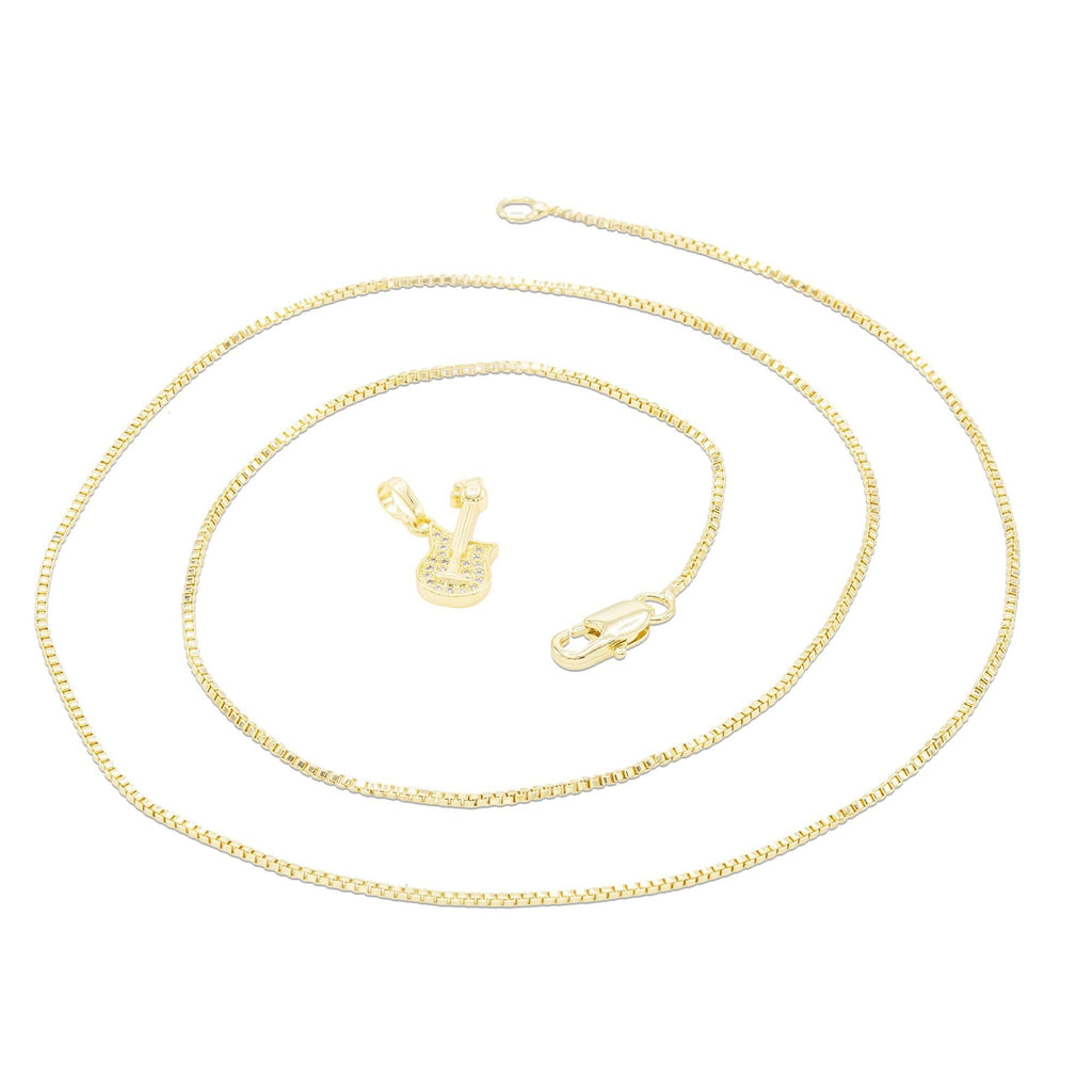 Cubic Zirconia 14K Gold Filled Rock Guitar Pendant Necklace Set