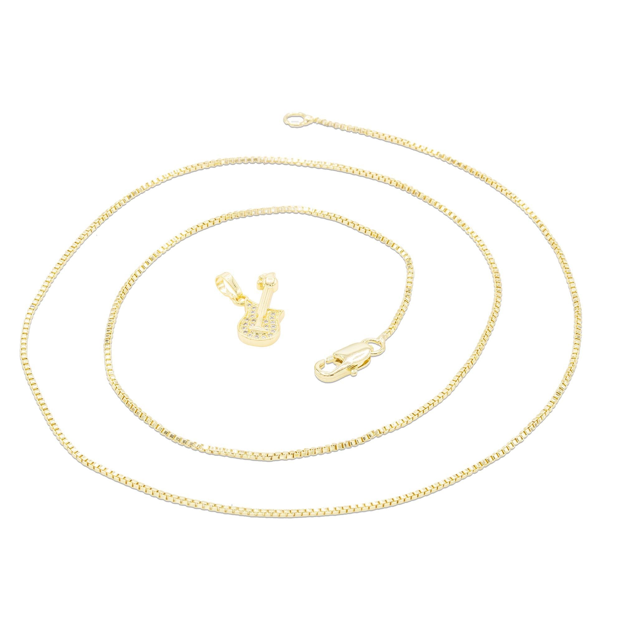 Cubic Zirconia 14K Gold Filled Rock Guitar Pendant Necklace Set