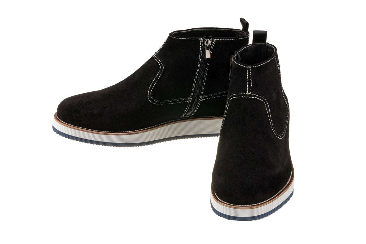 CALTO - Y30021 - 3 Inches Taller (Nubuck Black) - Zipper Boots