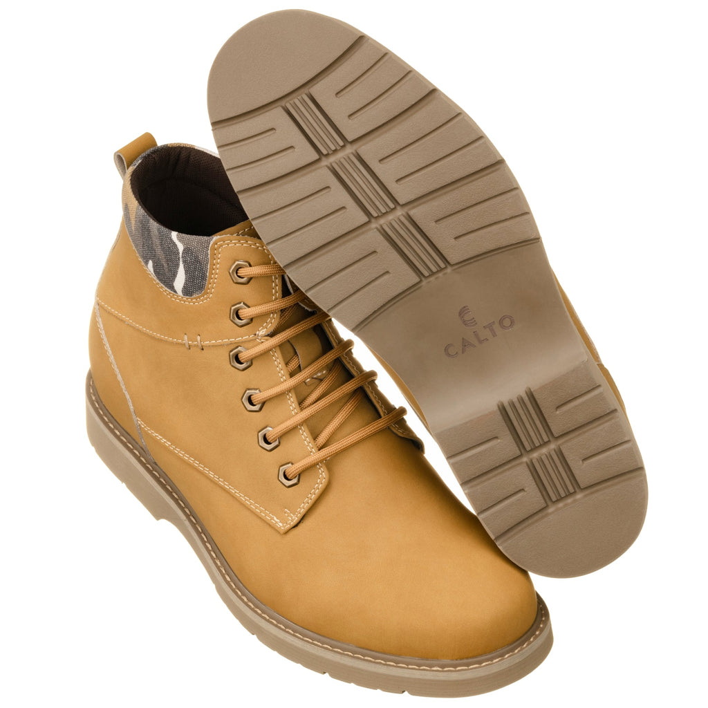 CALTO - YH7830 - 3.2 Inches (Khaki) - Nubuck Boots