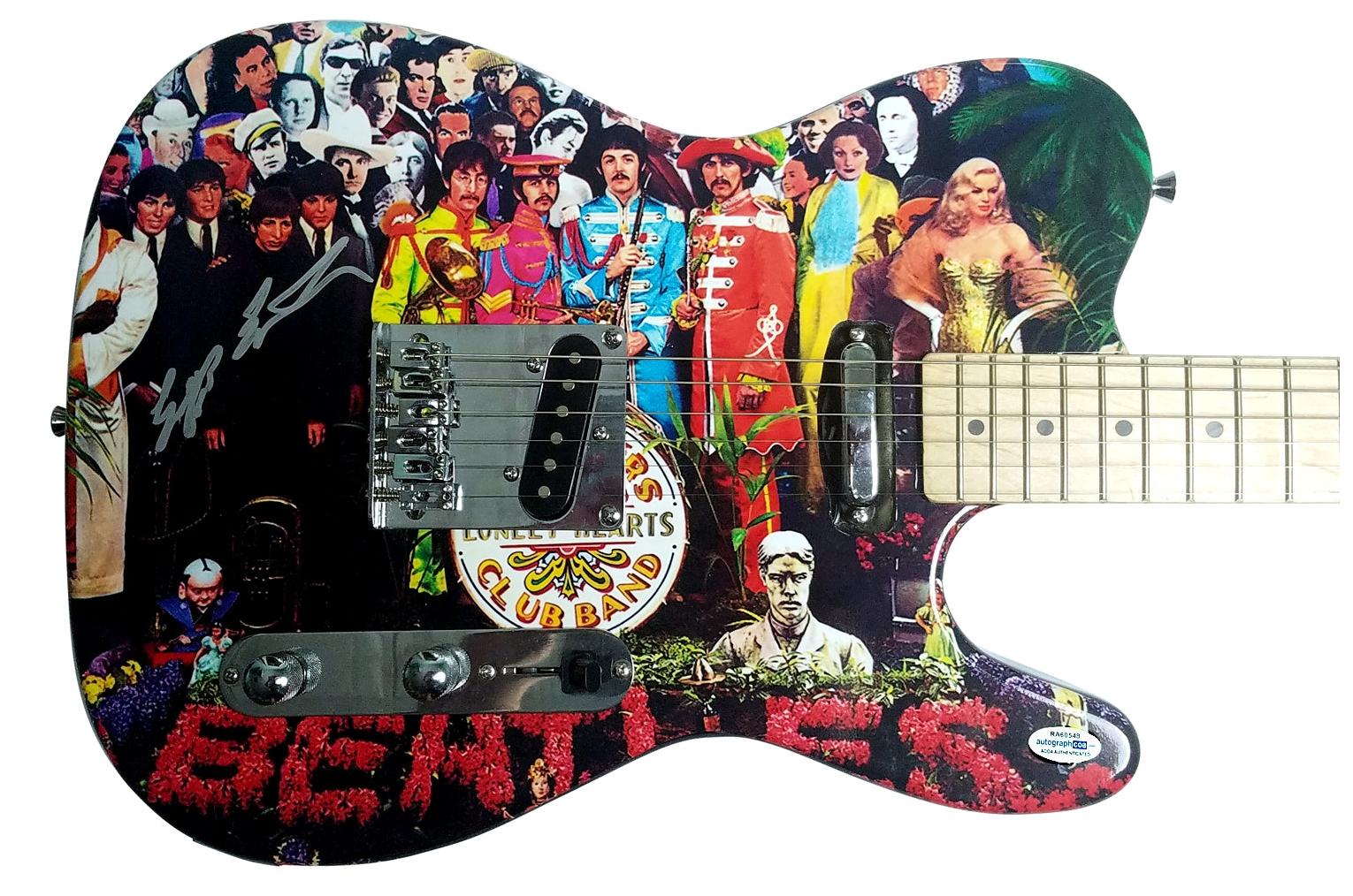 Beatles Producer Geoff Emerick Signed Autographed Custom Graphics Photo Guitar