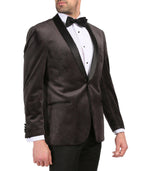 Ferrecci Men's Grey Velvet Tuxedo Jacket – Slim Fit Shawl Lapel Dinner Jacket