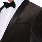 Ferrecci Men's Grey Velvet Tuxedo Jacket – Slim Fit Shawl Lapel Dinner Jacket
