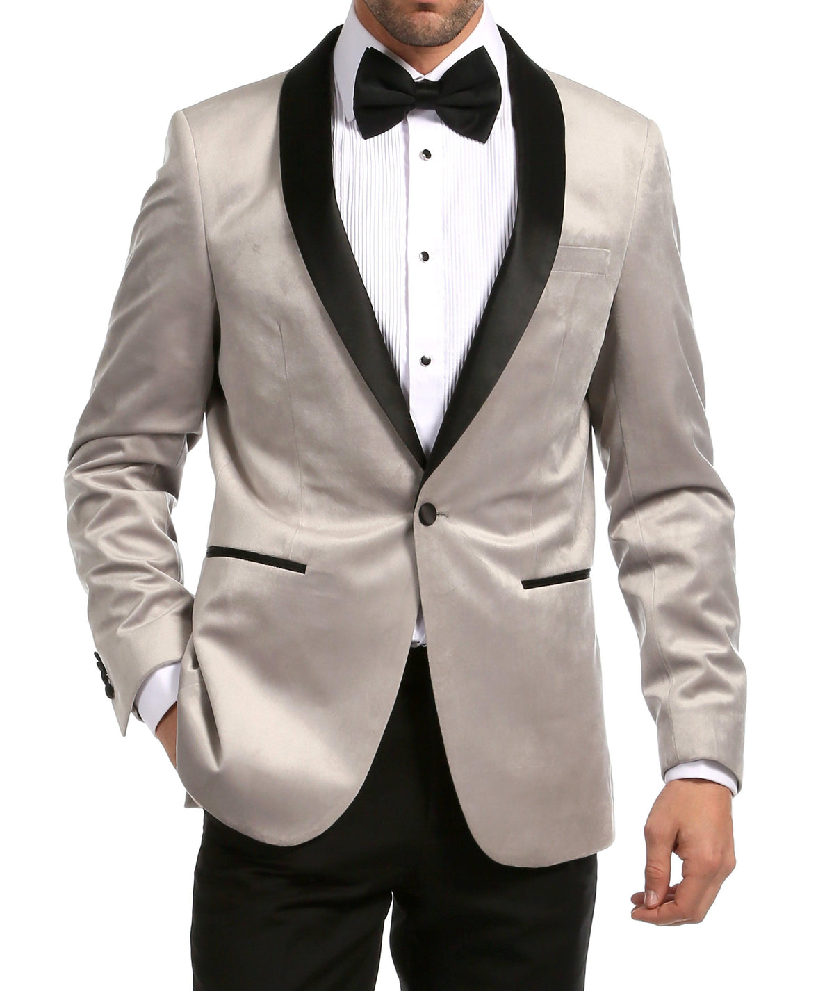 Ferrecci Men's Light Grey Velvet Tuxedo Jacket – Slim Fit Shawl Lapel Dinner Jacket