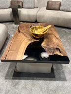 Epoxy-Resin Walnut Coffee Table With Stone Looking Legs