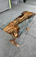 Resin Live Edge Console Table Made of Linden Wood - Foyer Table- Entryway Table