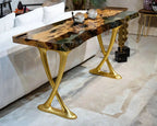 Resin Live Edge Console Table Made of Linden Wood - Foyer Table- Entryway Table