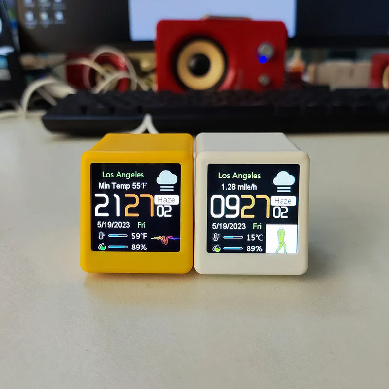 Mini Smart WIFI Weather Forecast Station Clock for Gaming Desktop Decoration. DIY Cute GIF Animations and Electronic Album