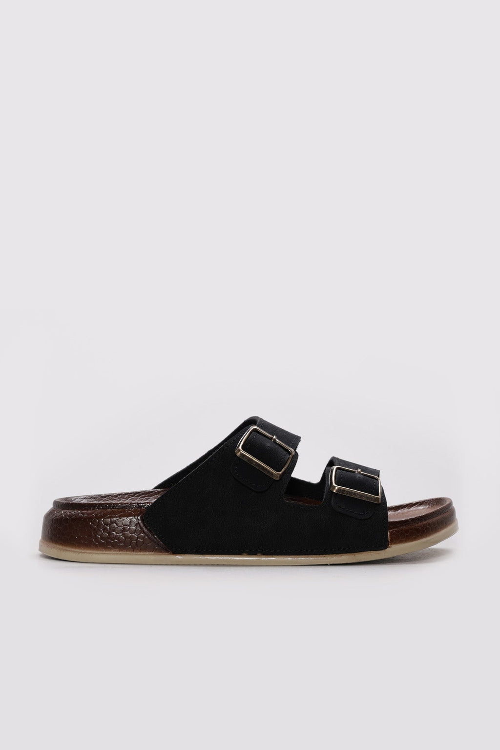 Black Twin-Strap Buckle Slide Sandals for Men | Wessi