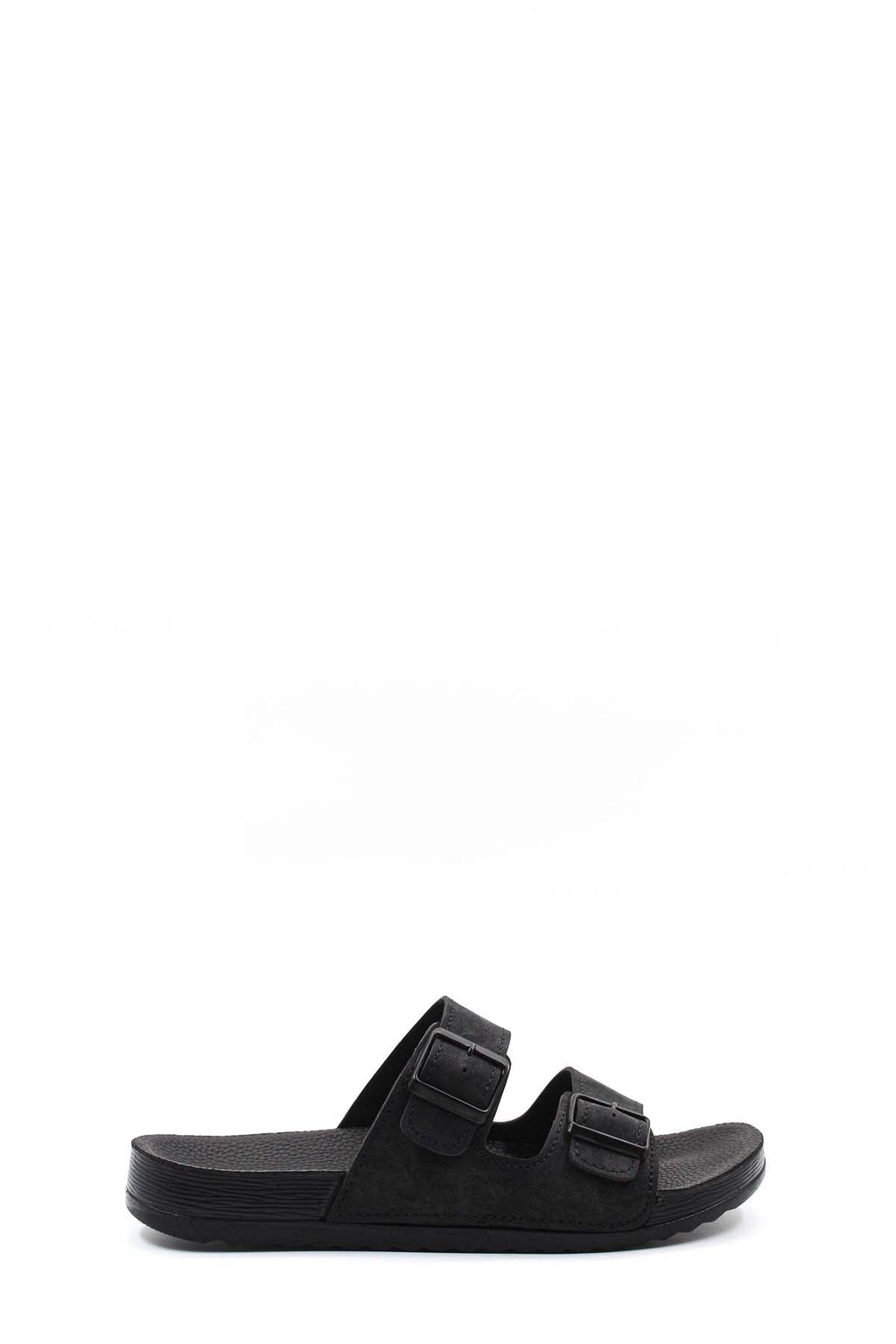 Men's Black Double-Strap Slide Sandals with Adjustable Buckles - Wessi