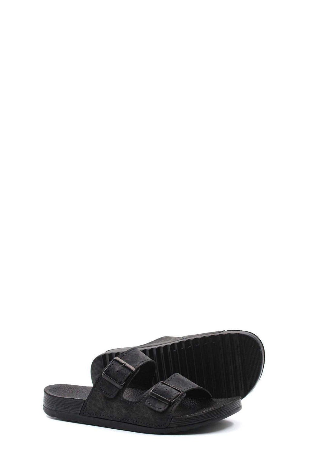 Men's Black Double-Strap Slide Sandals with Adjustable Buckles - Wessi