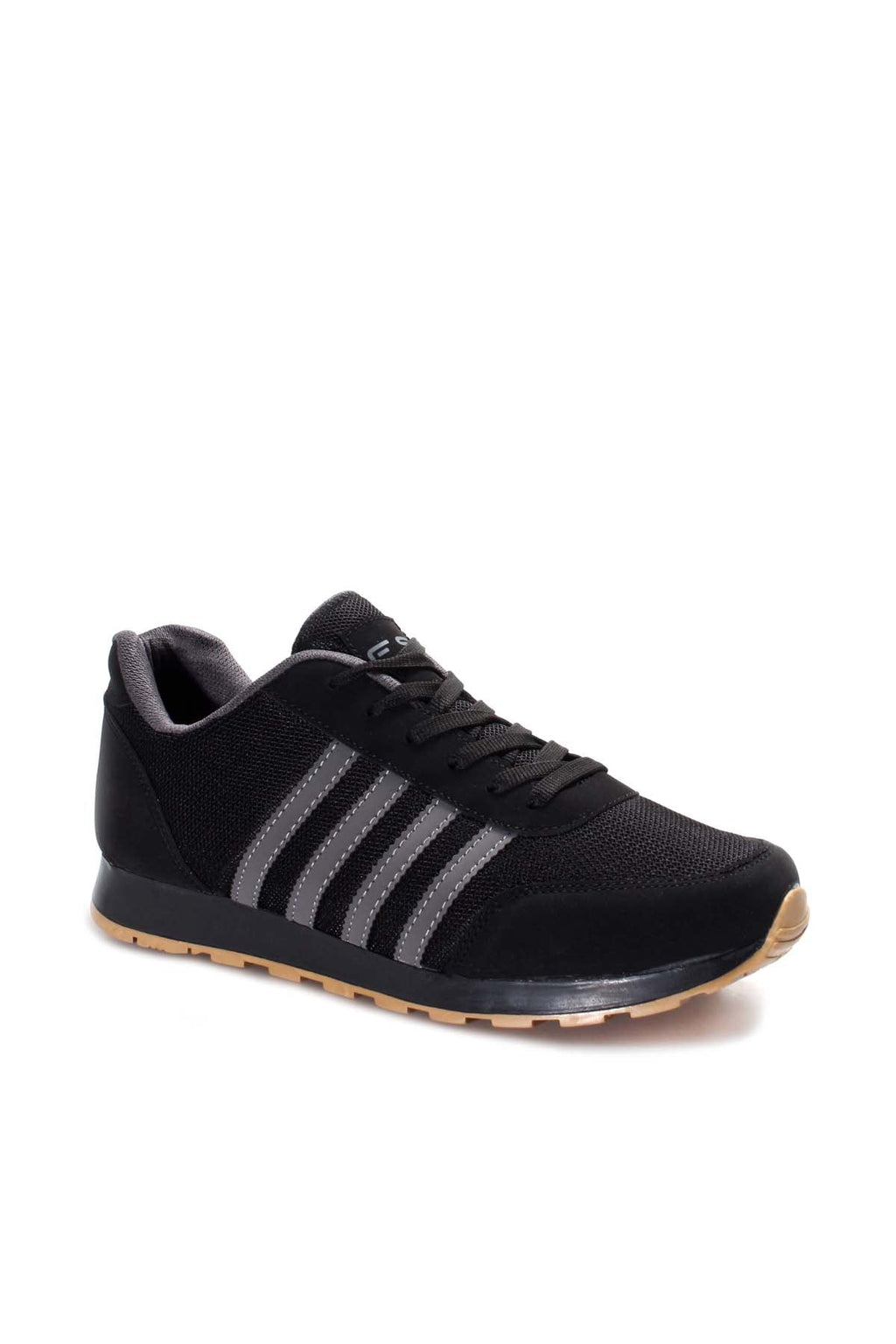 Men's Black Mesh Sneakers with Gray Stripe Accents - Wessi