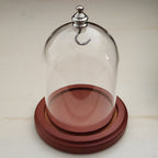 Pocket Watch Glass Display Dome Cloche Silver Knob & Hook Walnut Stained Base 3"x4"