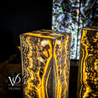 Golden Cloud Onyx Floor Lamp - Exotic - Pair - Medium - 51"H x 12"W - Square - #1