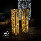 Golden Cloud Onyx Floor Lamp - Exotic - Pair - Medium - 51"H x 12"W - Square - #1
