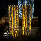 Golden Cloud Onyx Floor Lamp - Exotic - Pair - Medium - 51"H x 12"W - Square - #1