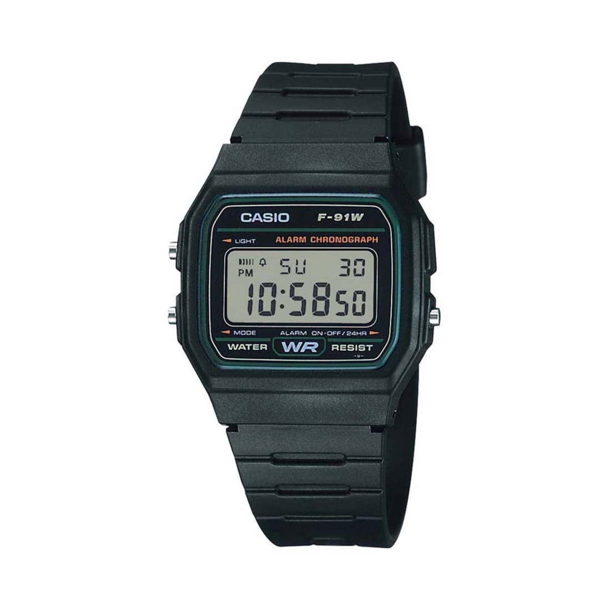 Casio Men's Black Digital Watch with Green Dial - F-91W-3HDG