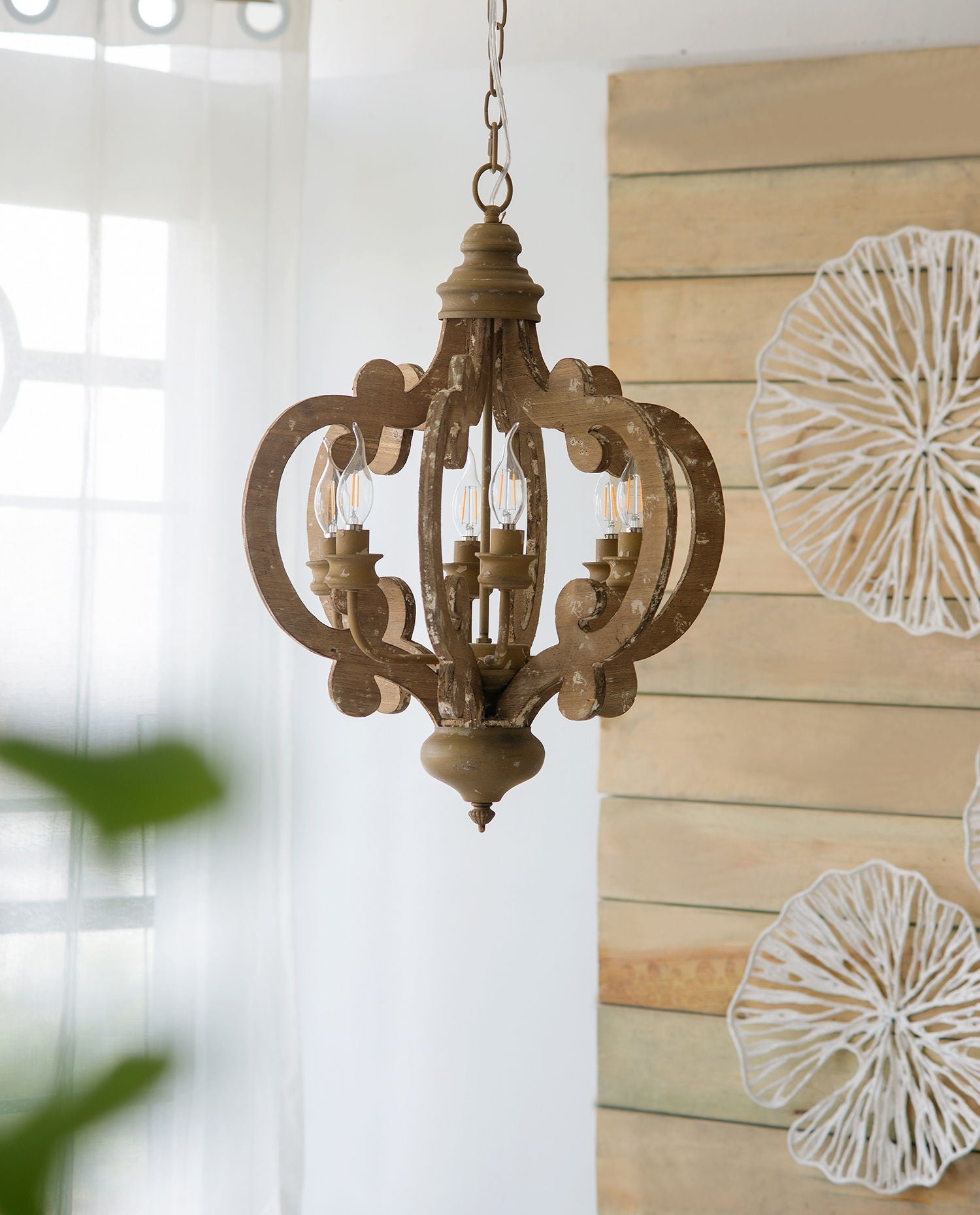 Farmhouse Chandelier, 6 Light Wood Chandelier Living Room Entryway