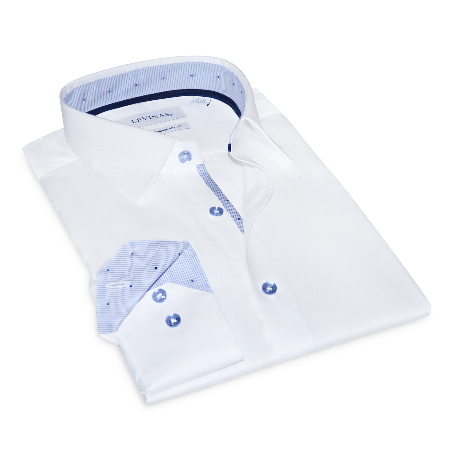 Contrast Collar & Cuff Button Up // White + Striped Light Blue Trim