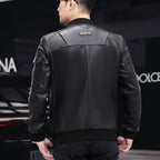 Varsity Leather Jacket with Duckdown Lining // Black