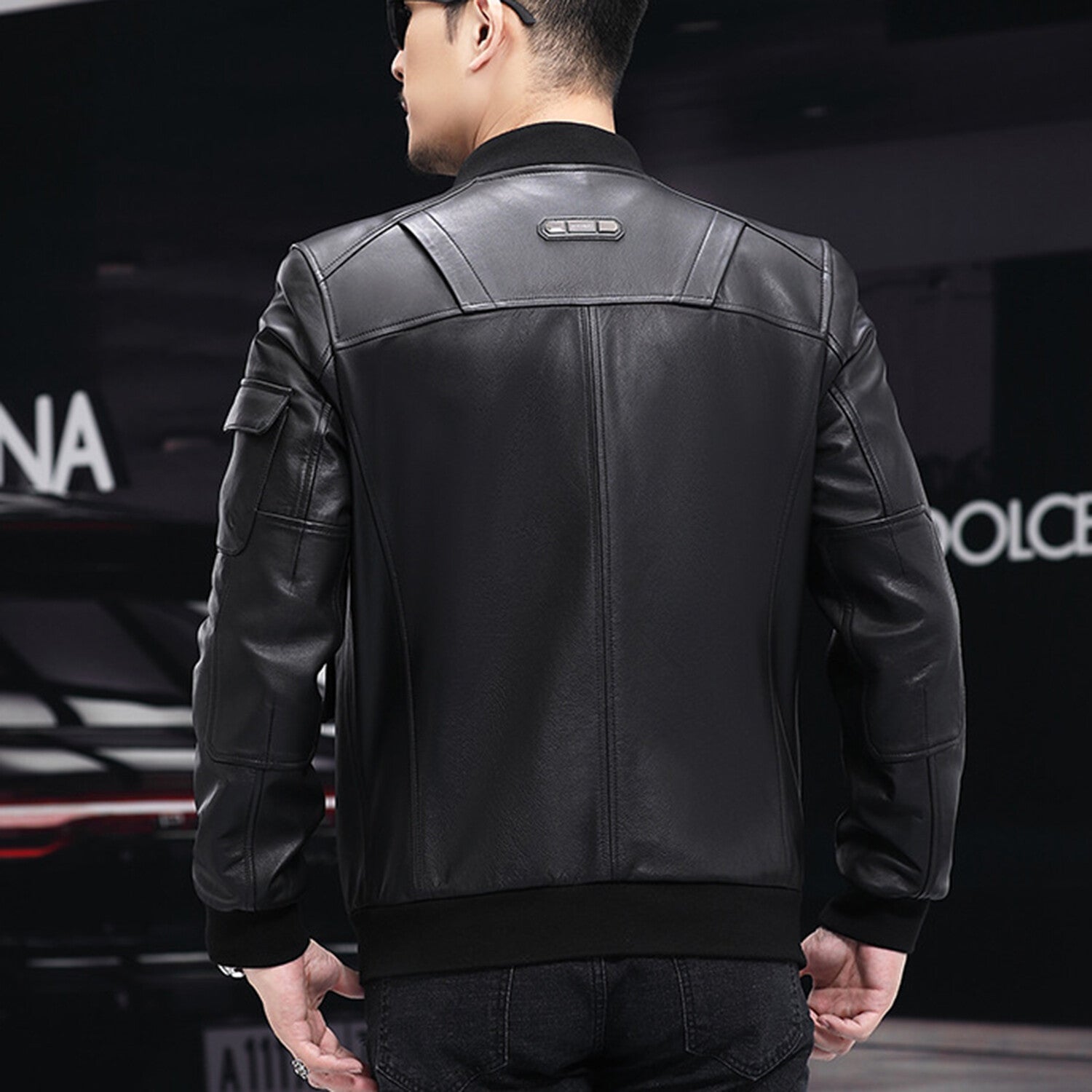 Varsity Leather Jacket with Duckdown Lining // Black