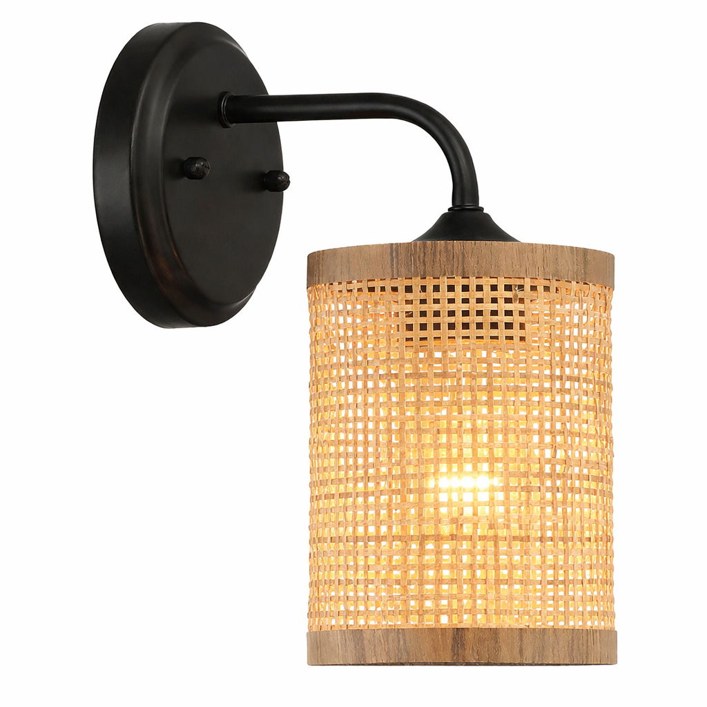 Reef - Single Lights Wall Sconce With Natural Shade Rustic - Black / Rattan