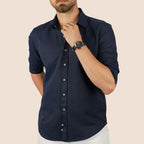 Diamond Patterned Button-Up Shirt // Navy