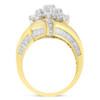 10K Yellow Gold Round and Baguette Diamond Crossover Cluster Ring (3 Cttw, I-J Color, I1-I2 Clarity) - Size 7-1/2