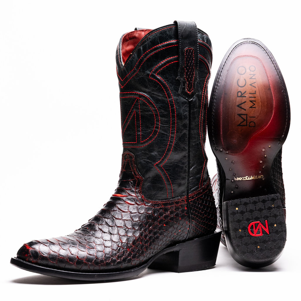 Western Collection Kansas // Python Leather Cowboy Boot // Black Cherry
